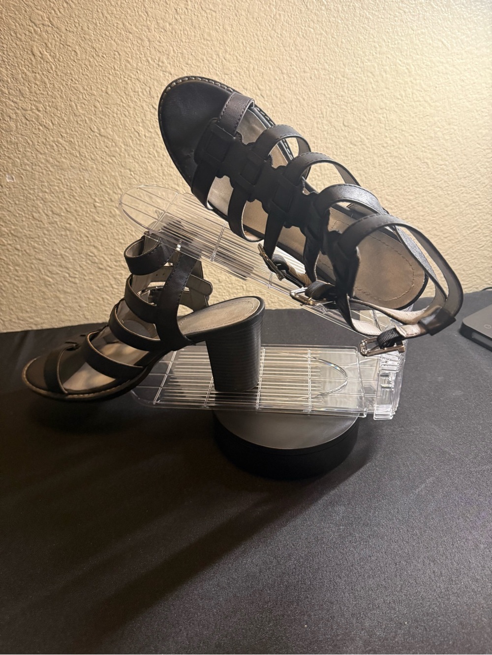 Women's Black Strappy Block Heel Sandals